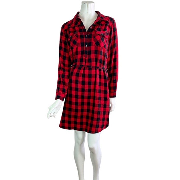 Eddie Bauer Dresses & Skirts - Eddie Bauer Womens Size 12 Red Buffalo Plaid Long Sleeve Shirt Dress Soft Cotton